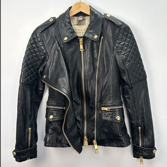 Burberry Brit  Quilted Remmington Lamb Leather Biker Jacket, Sz 6 - Picture 4 of 14